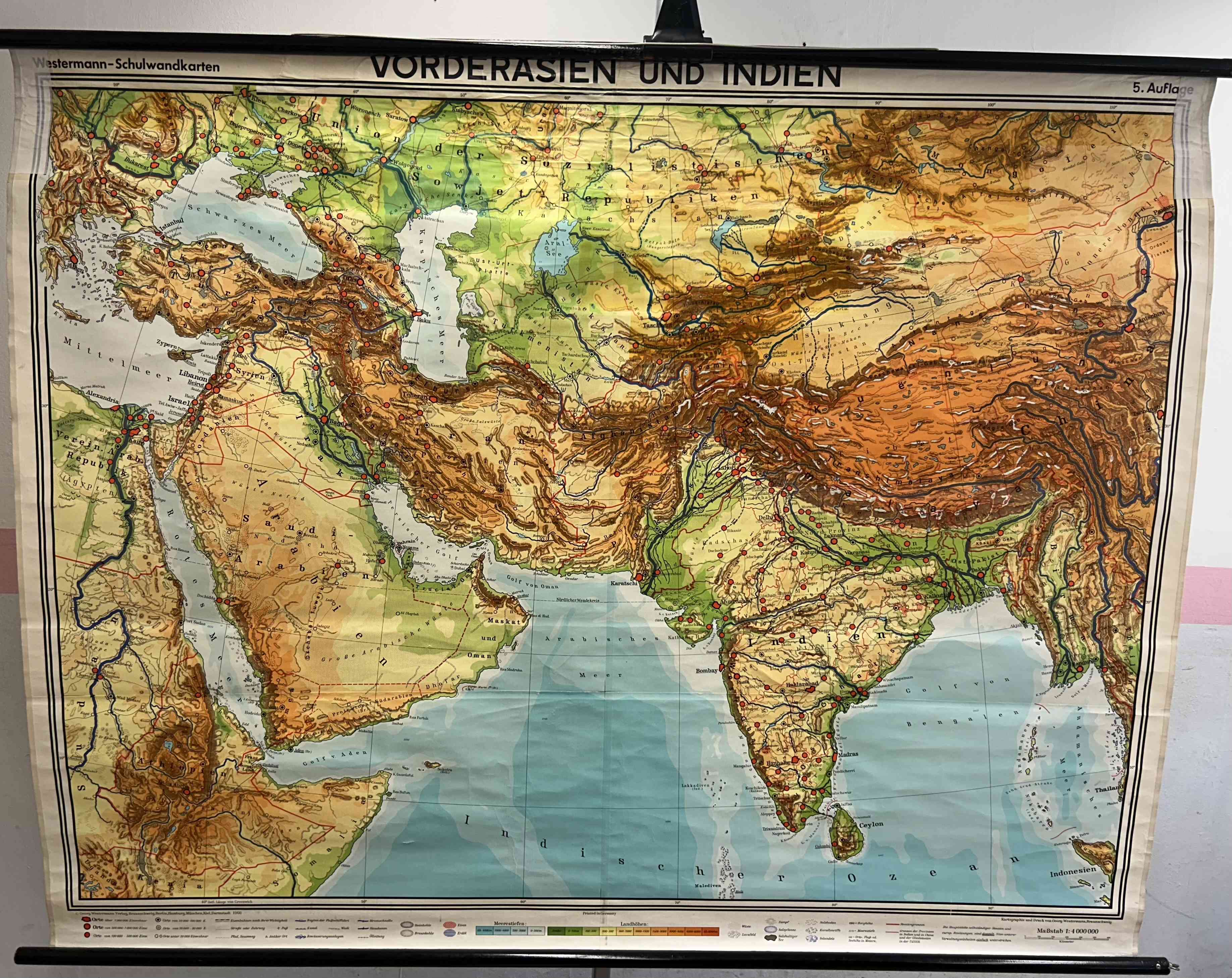 Physische Karte Indien und Vorderasien